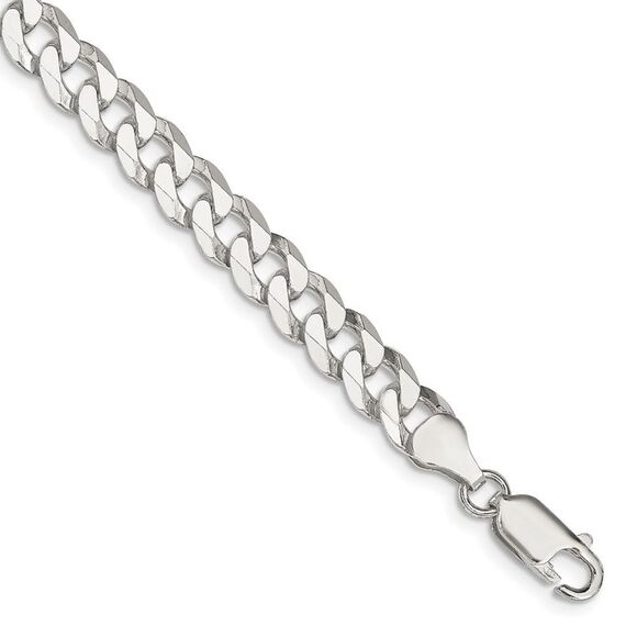 Kazi Luxury Sterling Silver 7mm Beveled Curb Chain